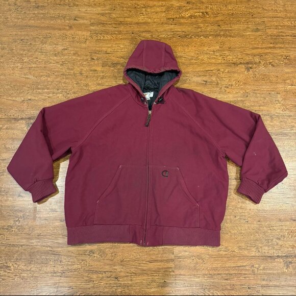 Vintage Carhartt Burgundy TAC J69 Active Canvas Hooded Full Zip Jacket Men's 2XL - Picture 1 of 11